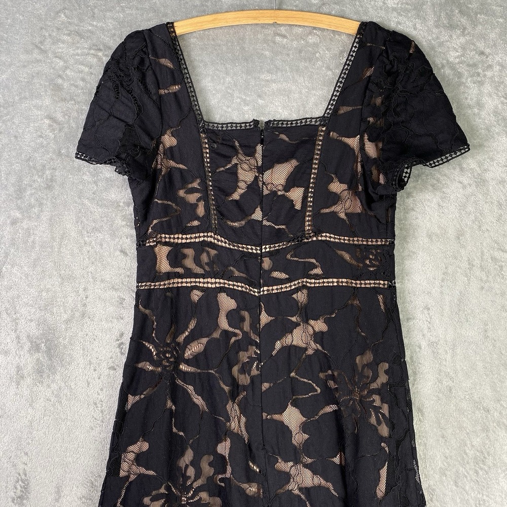 Anthropologie Dress Womens Sz 6 Black Slim Lace Maxi Floral Cocktail Evening - Picture 10 of 16